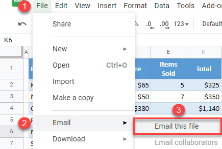 google sheets email the file