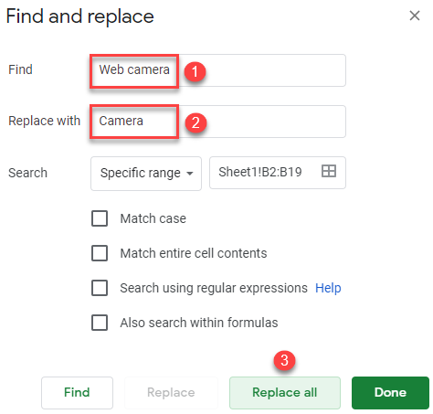 google sheets find and replace multiple values 2