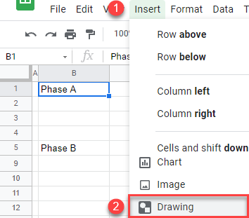 google sheets insert a shape