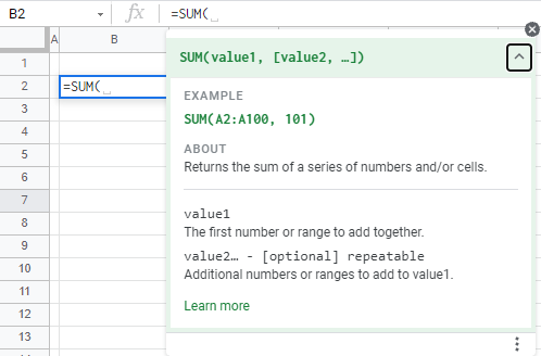 google sheets insert functions 2