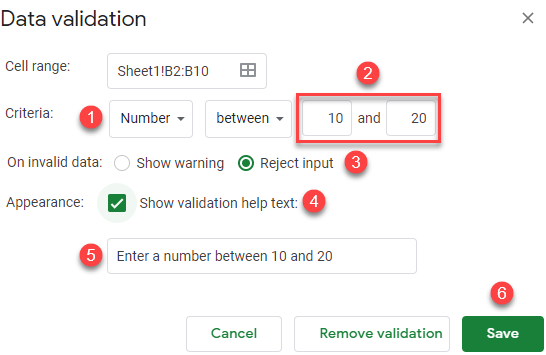 google sheets limit restrict cell values 2