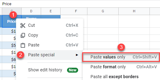 google sheets paste and match destination formatting