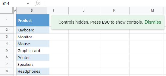 google sheets view full screen 2