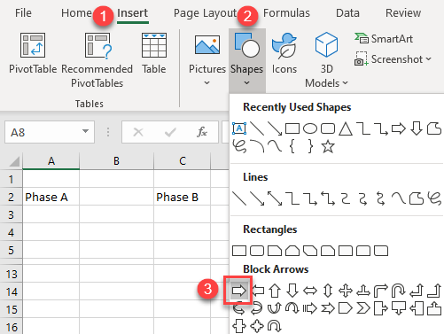 insert a shape in excel
