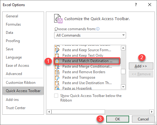 match destination formatting quick access toolbar 2