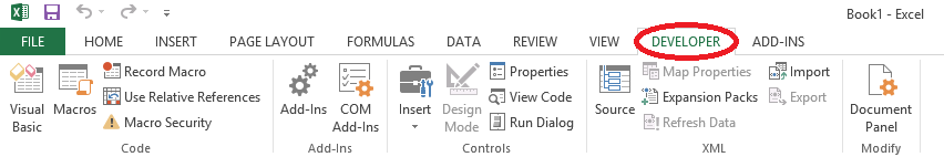 ms excel entwicklungstools hauptregisterkarte