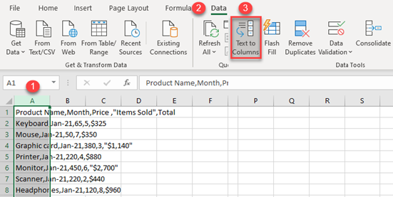 paste csv data into columns 4