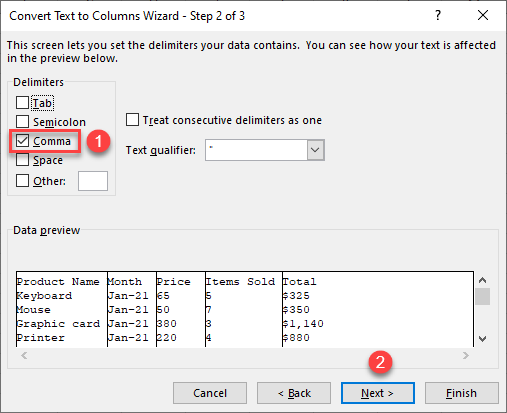 paste csv data into columns 6