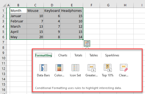 quick analysis tool 7