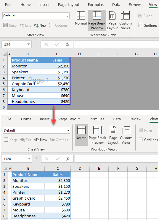 return to normal view initial data