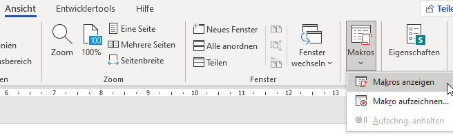 word makro liste navigation