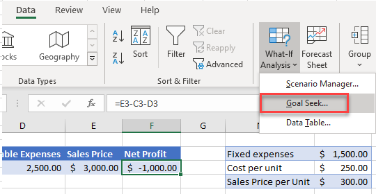 BreakEven goal seek