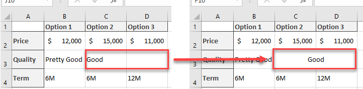 Center Across Selection