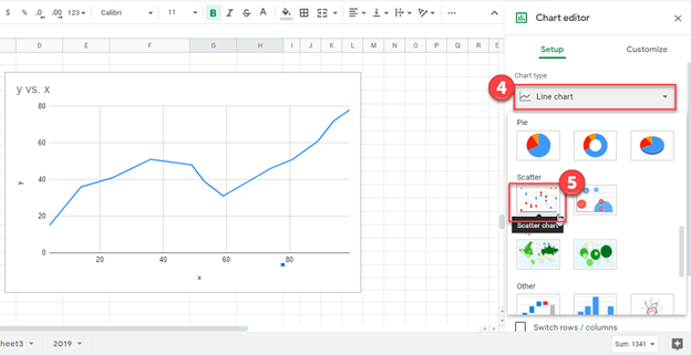 Changing Graph to Scatterplot in Google Sheets