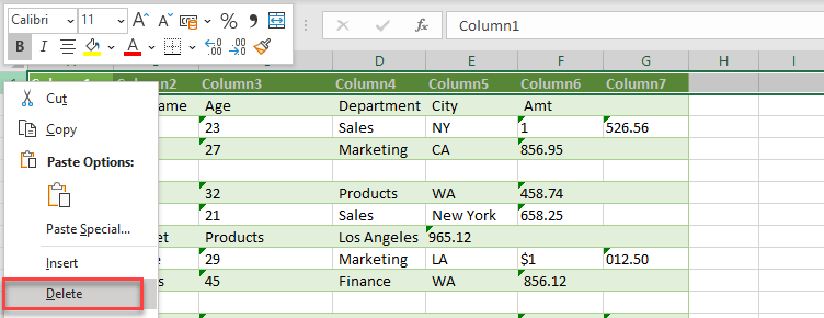 clean data delete top row