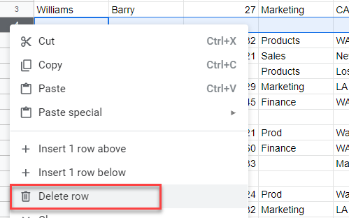 clean data gs delete row