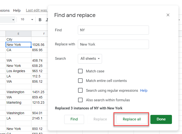 clean data gs find and replace