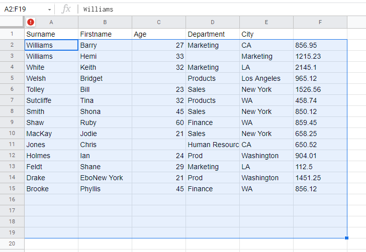 clean data gs sort down