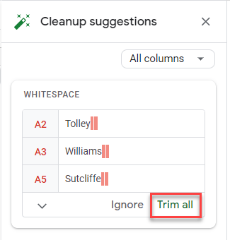clean data gs suggest trim