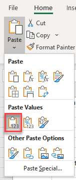 clean data paste values