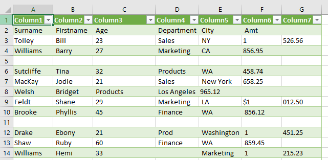 clean data table formatted