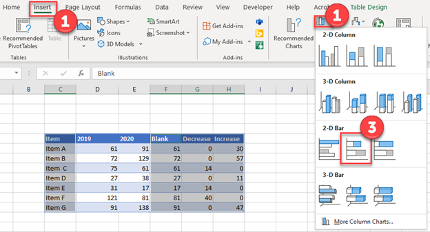 Create Stacked Bar Graph for Arrow Chart in Excel