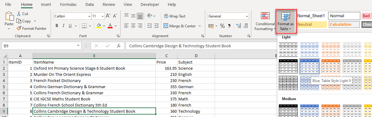 CreateDatabase formatAsTable