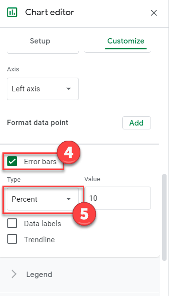 Customize Error Bars for Graph in Google Sheets