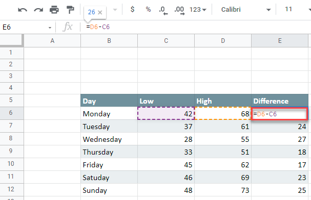 Customizing Table Difference for Floating Bar Graph in Google Sheets