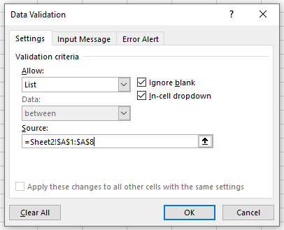 filter data validation