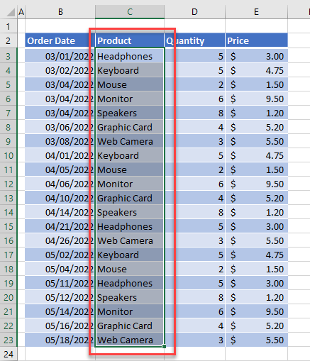 filter product list