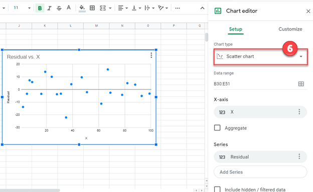 Final Residual Plot for X Y Values in Google Sheets