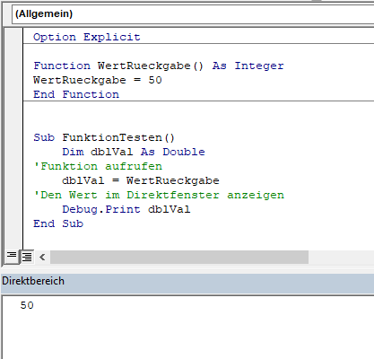 Funktion ohne parameter testen