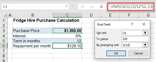 goal seek set cells