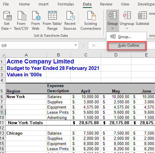 grouping auto outline