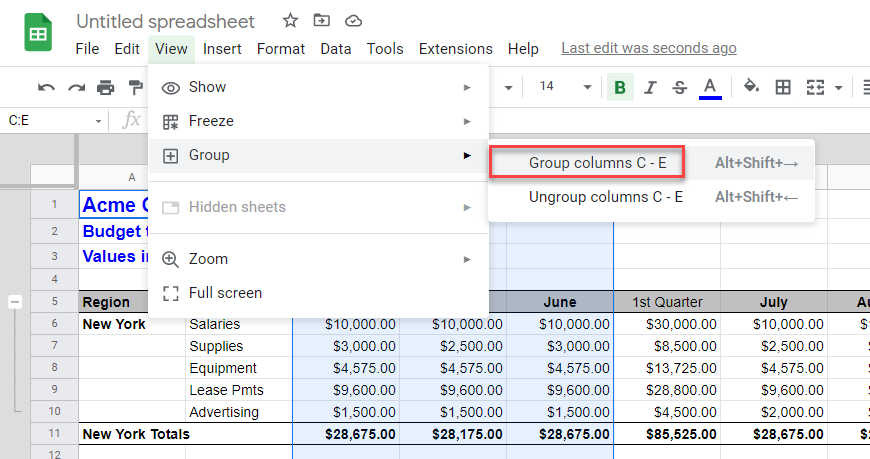 grouping gs group columns