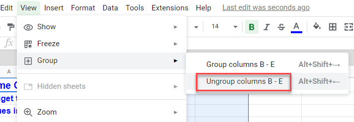 Grouping GS UnGroup Columns