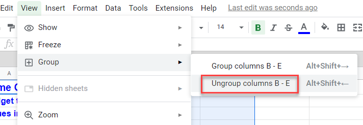 grouping gs ungroup columns