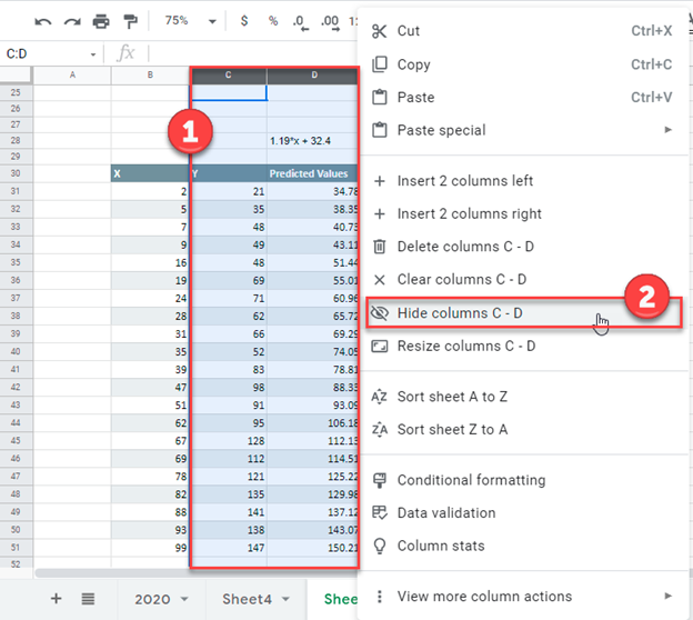 Hide Values to Create Scatterplot in Google Sheets