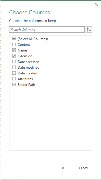 ImportFolder Choose Columns