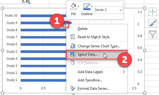 Select Scatterplot Data for Forest Graph in Excel