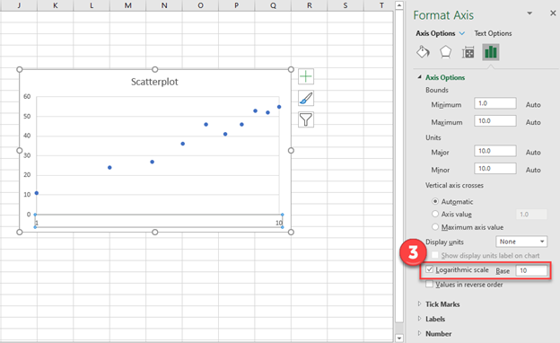Switch X Axis to Logarithmic Scale in Excel