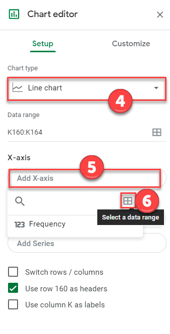 Update X Axis Values for Frequency Polygon Graph in Google Sheets