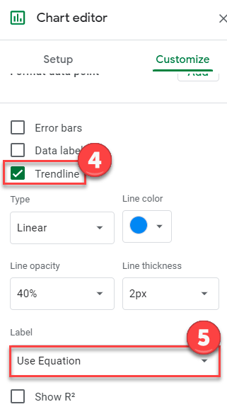 Use Trendline and Equation for Scatterplot in Google Sheets