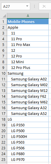 drop down subcategories initial data