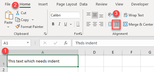 excel increase cell indent 1a