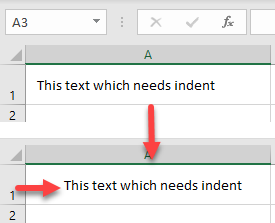 excel increase cell indent 2