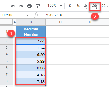 google sheets add more decimal places 1
