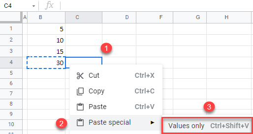 google sheets copy number not formula 2