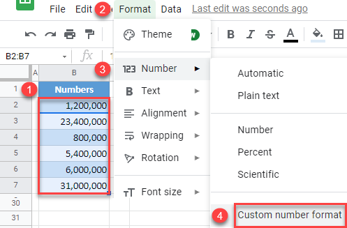 google sheets millions number format 1